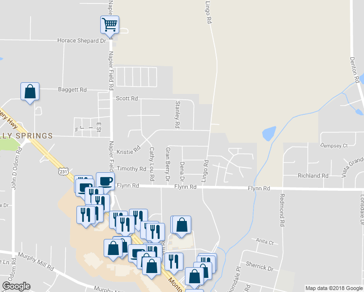 map of restaurants, bars, coffee shops, grocery stores, and more near 3398 Gran Berry Drive in Dothan