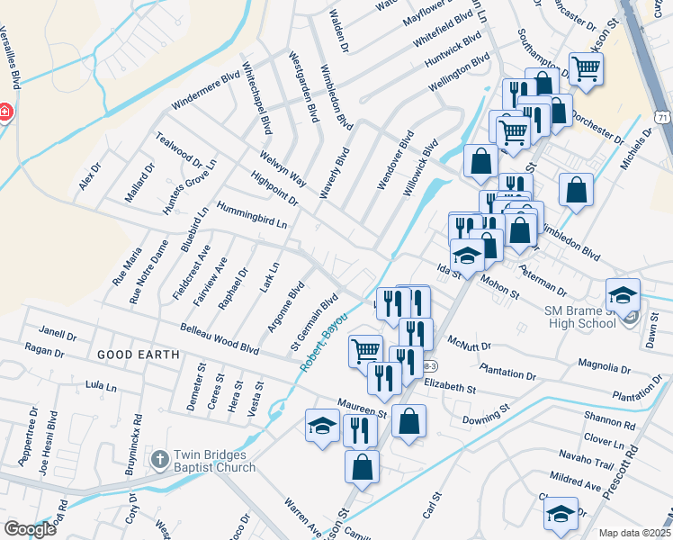 map of restaurants, bars, coffee shops, grocery stores, and more near 765-803 Versailles Boulevard in Alexandria