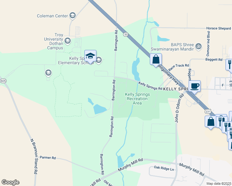 map of restaurants, bars, coffee shops, grocery stores, and more near 308 Wicklow Drive in Dothan