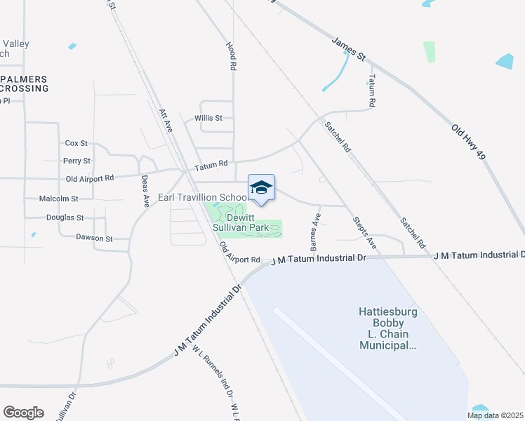 map of restaurants, bars, coffee shops, grocery stores, and more near 316 Travillion Road in Hattiesburg
