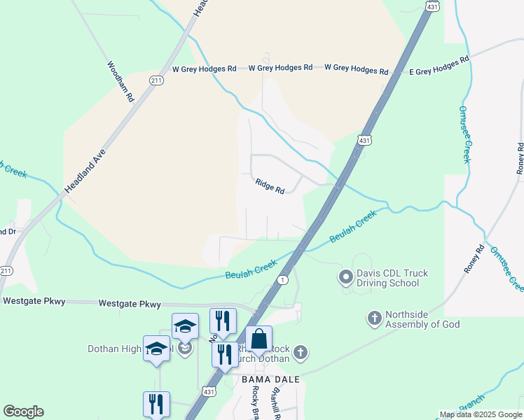 map of restaurants, bars, coffee shops, grocery stores, and more near 110 Kensington Court in Dothan