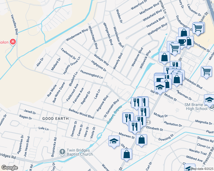map of restaurants, bars, coffee shops, grocery stores, and more near 513 Versailles Boulevard in Alexandria