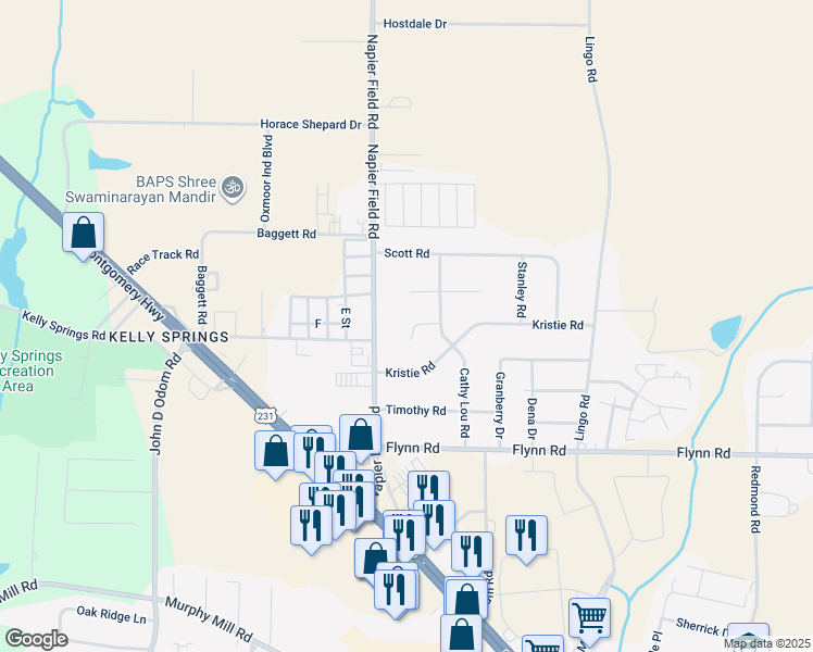 map of restaurants, bars, coffee shops, grocery stores, and more near 2608 Ronald Lane in Dothan