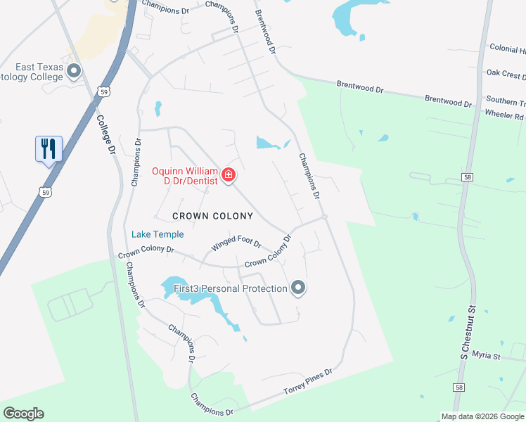 map of restaurants, bars, coffee shops, grocery stores, and more near 1009 Augusta Drive in Lufkin