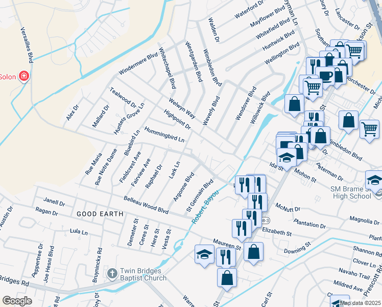 map of restaurants, bars, coffee shops, grocery stores, and more near 513 Versailles Boulevard in Alexandria