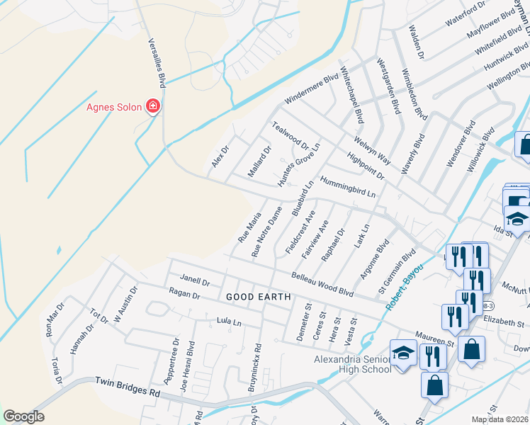 map of restaurants, bars, coffee shops, grocery stores, and more near 5235 Rue Maria in Alexandria