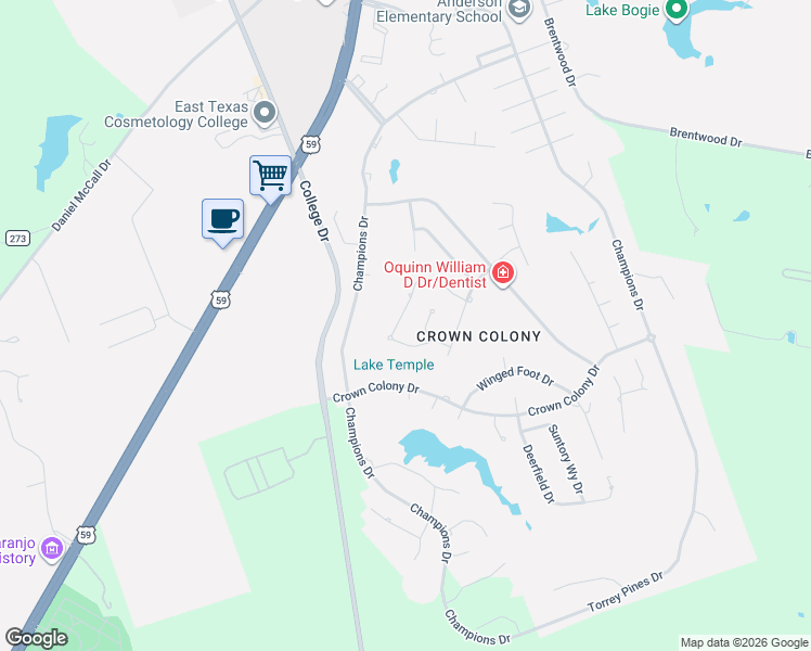 map of restaurants, bars, coffee shops, grocery stores, and more near 307 Sawgrass Cir in Lufkin