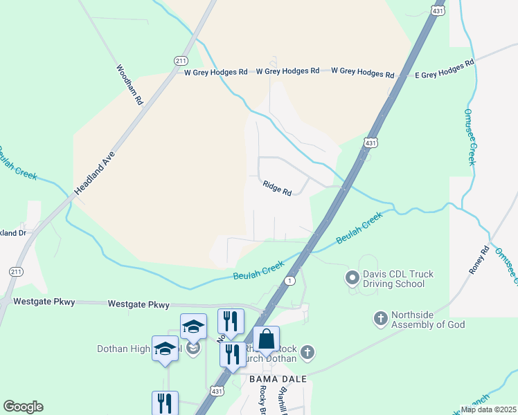 map of restaurants, bars, coffee shops, grocery stores, and more near 110 Kensington Court in Dothan