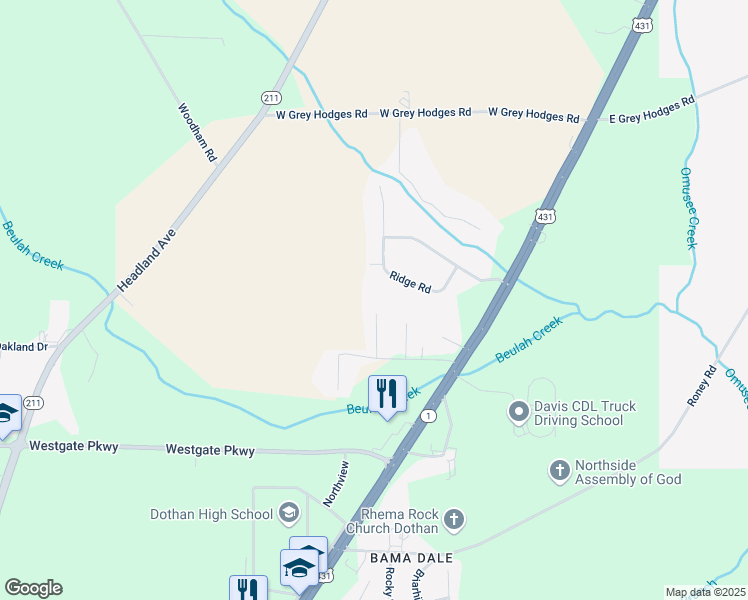 map of restaurants, bars, coffee shops, grocery stores, and more near 110 Kensington Court in Dothan