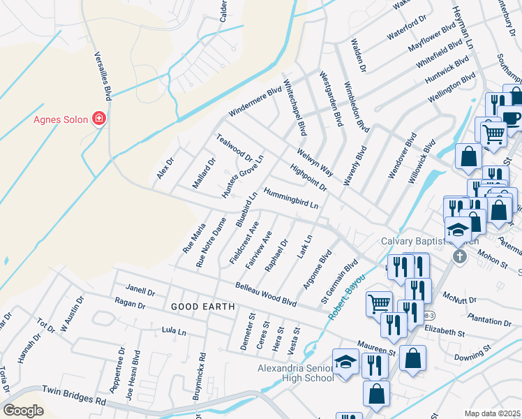 map of restaurants, bars, coffee shops, grocery stores, and more near Versailles Boulevard in Alexandria