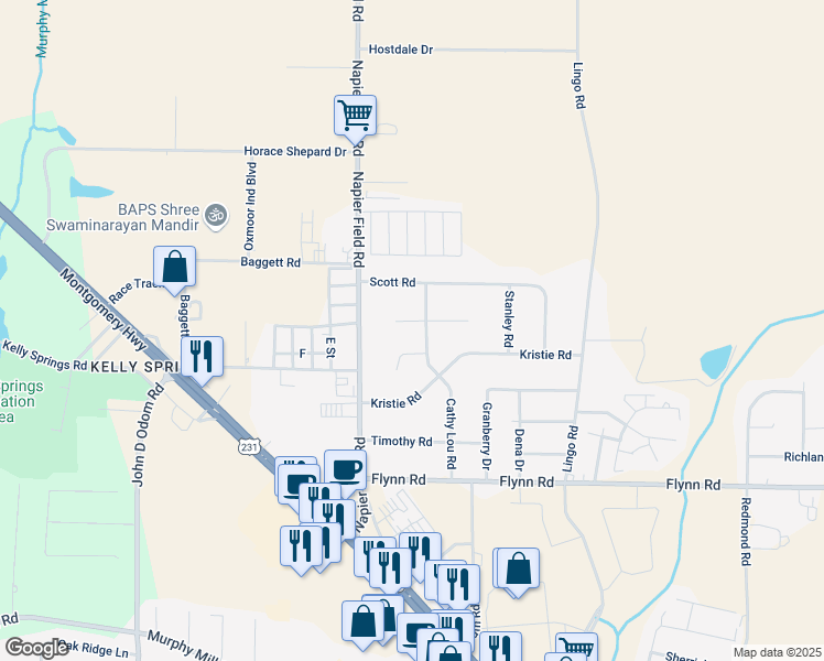 map of restaurants, bars, coffee shops, grocery stores, and more near 2608 Ronald Lane in Dothan