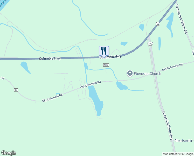 map of restaurants, bars, coffee shops, grocery stores, and more near 1217 Old Columbia Road in Blakely