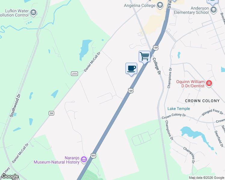 map of restaurants, bars, coffee shops, grocery stores, and more near 239 Shirey Lane in Lufkin