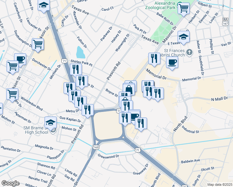 map of restaurants, bars, coffee shops, grocery stores, and more near 2151 Boyce Street in Alexandria