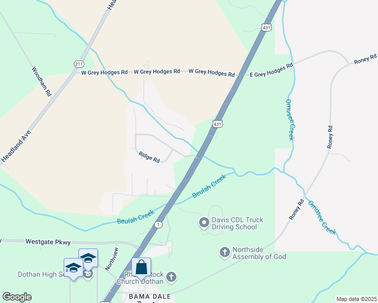 map of restaurants, bars, coffee shops, grocery stores, and more near 102 Remington Drive in Dothan