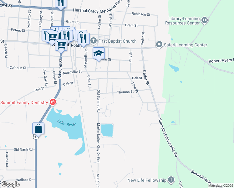 map of restaurants, bars, coffee shops, grocery stores, and more near 1311 Thomas Street in Summit