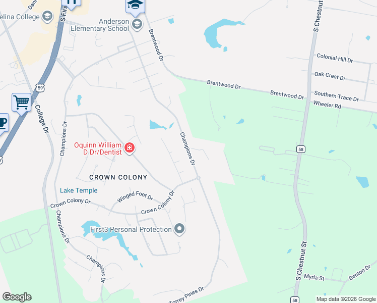 map of restaurants, bars, coffee shops, grocery stores, and more near 1414 Champions Drive in Lufkin