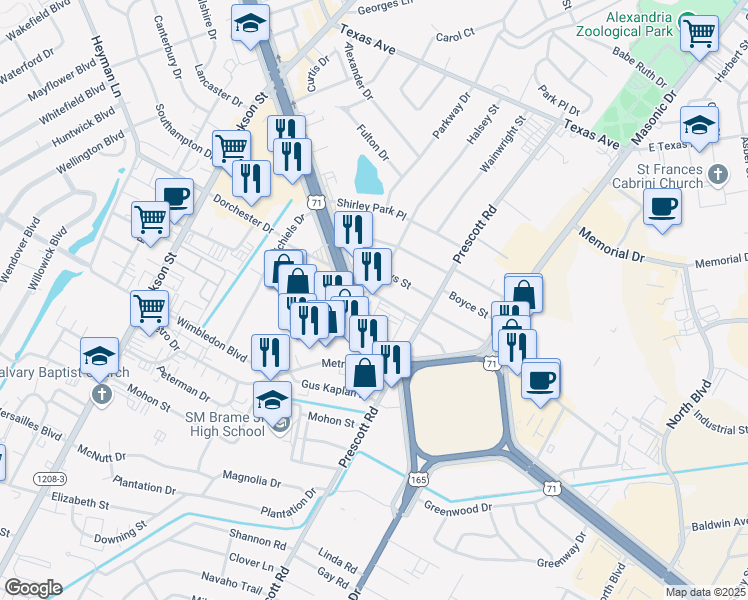 map of restaurants, bars, coffee shops, grocery stores, and more near 3805 Halsey Street in Alexandria