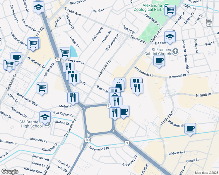map of restaurants, bars, coffee shops, grocery stores, and more near 2151 Boyce Street in Alexandria