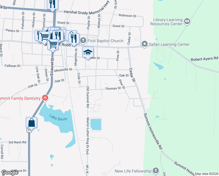 map of restaurants, bars, coffee shops, grocery stores, and more near 1311 Thomas Street in Summit