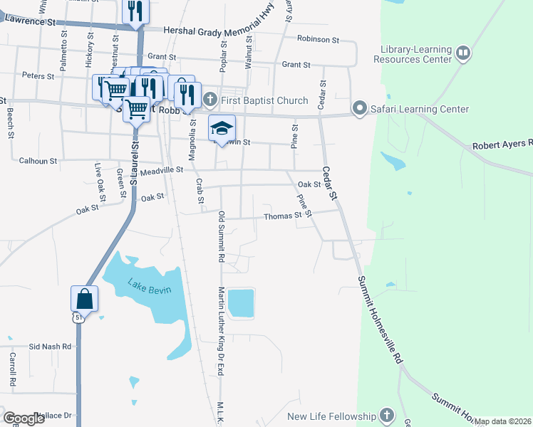 map of restaurants, bars, coffee shops, grocery stores, and more near 1311 Thomas Street in Summit