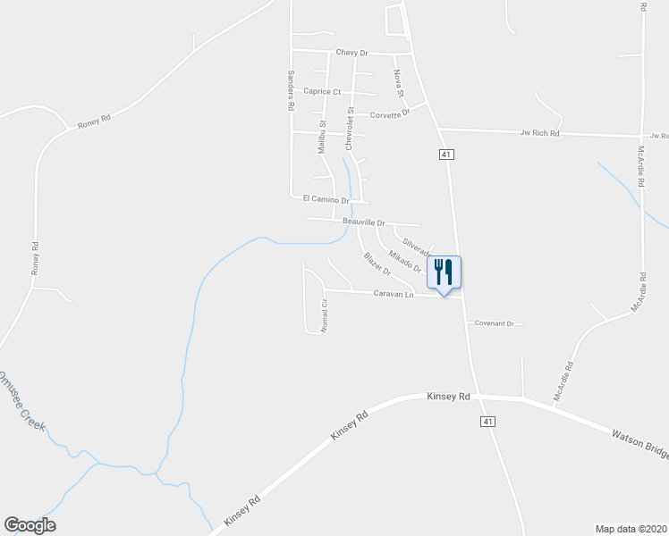 map of restaurants, bars, coffee shops, grocery stores, and more near 77 Fleetside Court in Kinsey
