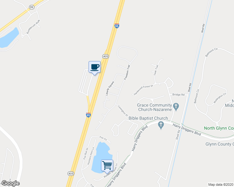 map of restaurants, bars, coffee shops, grocery stores, and more near 106 Delaware Drive in Brunswick