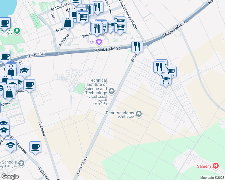 map of restaurants, bars, coffee shops, grocery stores, and more near شارع القاسم in Third Al Montazah