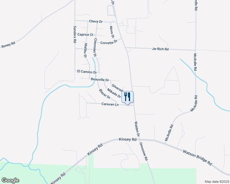 map of restaurants, bars, coffee shops, grocery stores, and more near 144 Mikado Drive in Kinsey