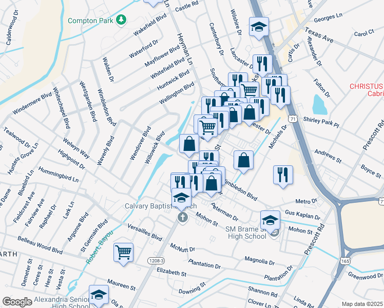 map of restaurants, bars, coffee shops, grocery stores, and more near 4407 Parliament Drive in Alexandria