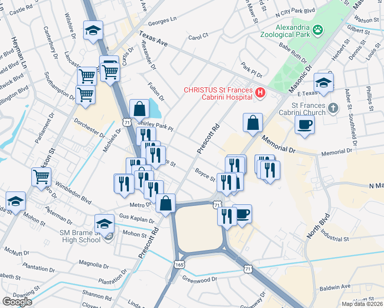 map of restaurants, bars, coffee shops, grocery stores, and more near 2015 Simmons Street in Alexandria