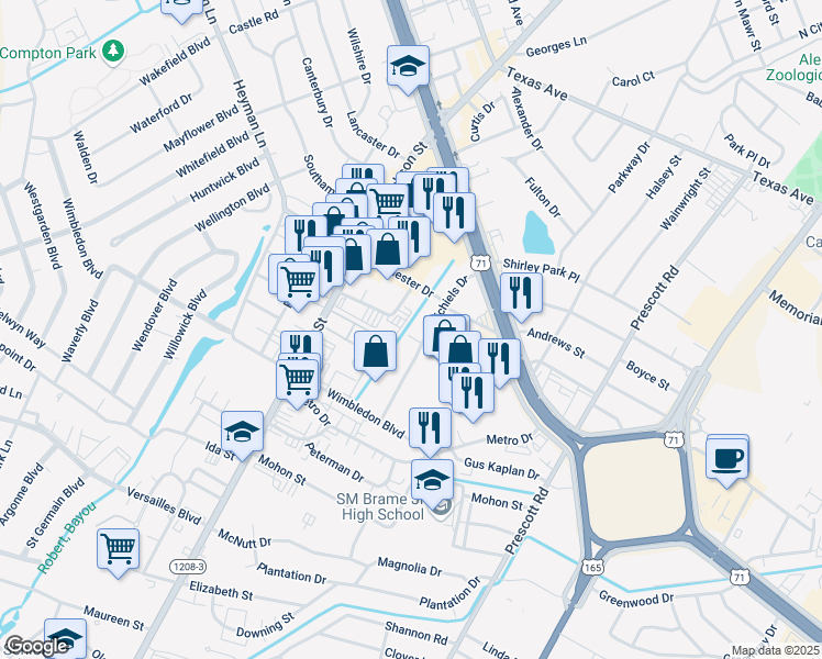 map of restaurants, bars, coffee shops, grocery stores, and more near 1503 Evarist Street in Alexandria