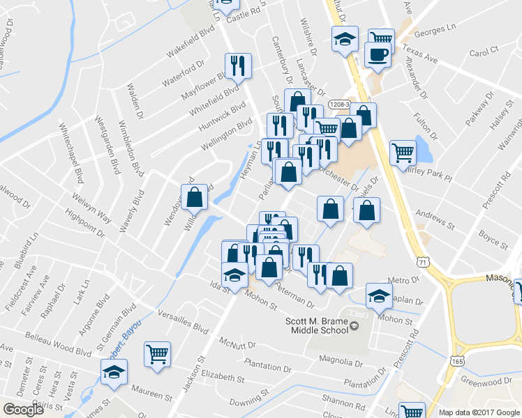 map of restaurants, bars, coffee shops, grocery stores, and more near 4407 Parliament Drive in Alexandria
