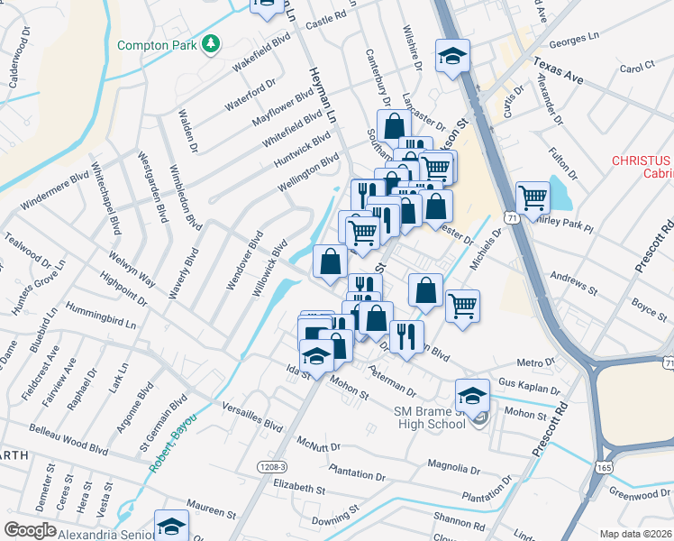 map of restaurants, bars, coffee shops, grocery stores, and more near 4407 Parliament Drive in Alexandria