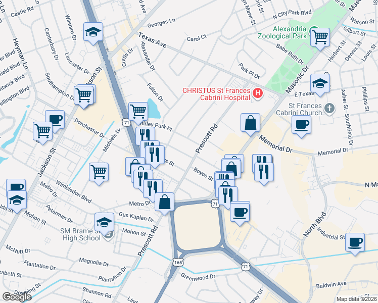 map of restaurants, bars, coffee shops, grocery stores, and more near 2015 Simmons Street in Alexandria