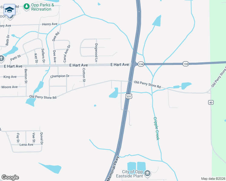 map of restaurants, bars, coffee shops, grocery stores, and more near 1320 Old Perry Store Road in Opp