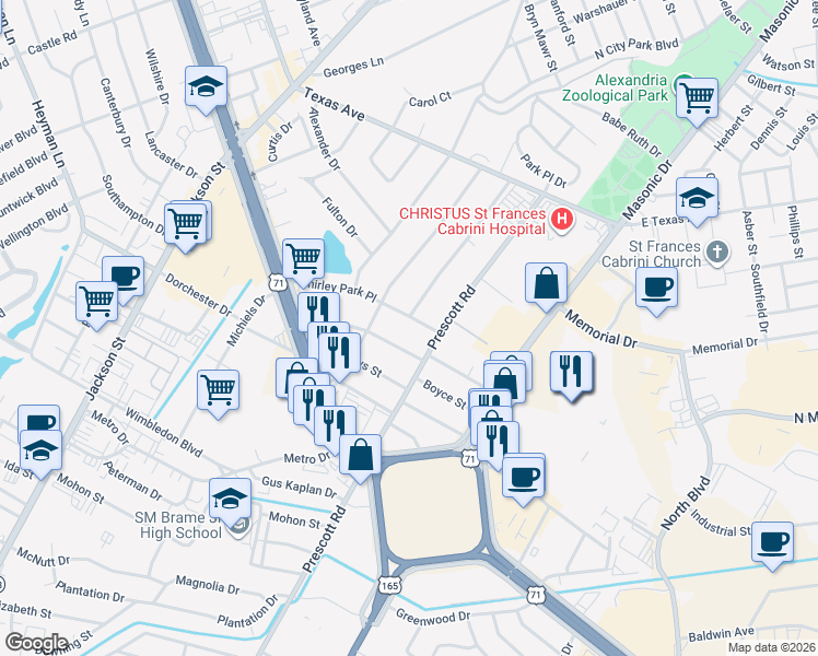 map of restaurants, bars, coffee shops, grocery stores, and more near 2015 Simmons Street in Alexandria