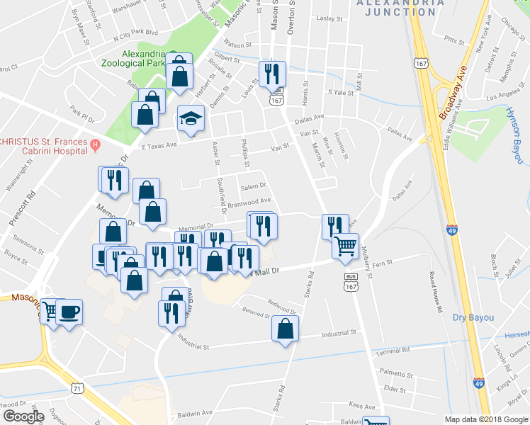 map of restaurants, bars, coffee shops, grocery stores, and more near 1916 Memorial Drive in Alexandria