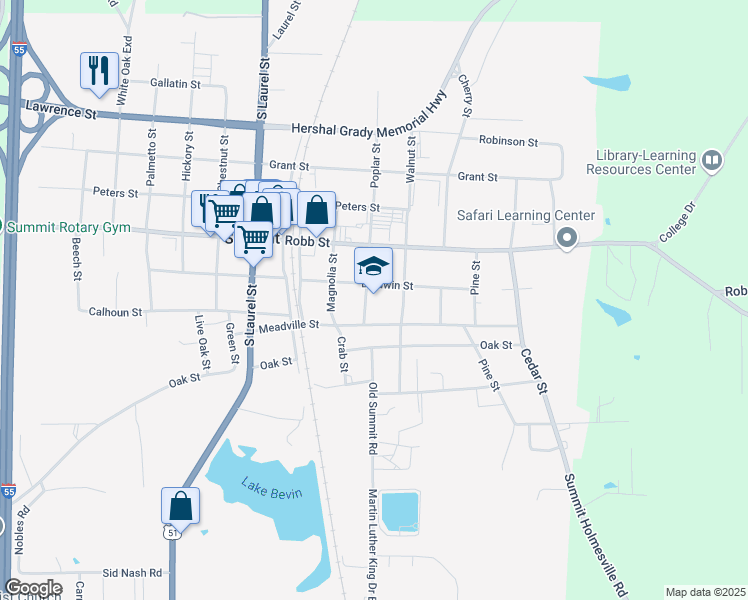 map of restaurants, bars, coffee shops, grocery stores, and more near 1201 Baldwin Street in Summit