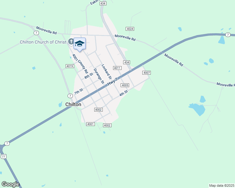map of restaurants, bars, coffee shops, grocery stores, and more near 105 Lockard Street in Chilton
