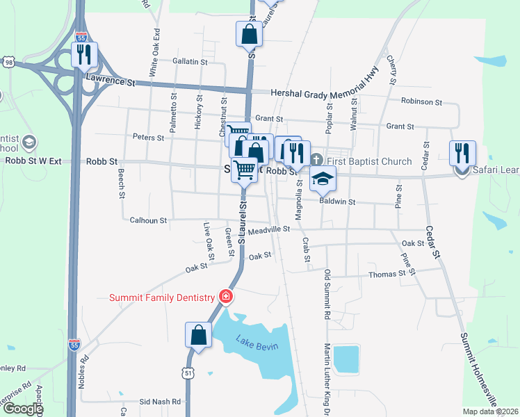 map of restaurants, bars, coffee shops, grocery stores, and more near 804-806 Calhoun Street in Summit