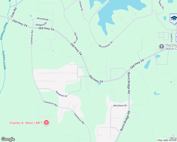 map of restaurants, bars, coffee shops, grocery stores, and more near 2306 Old Highway 24 in Hattiesburg