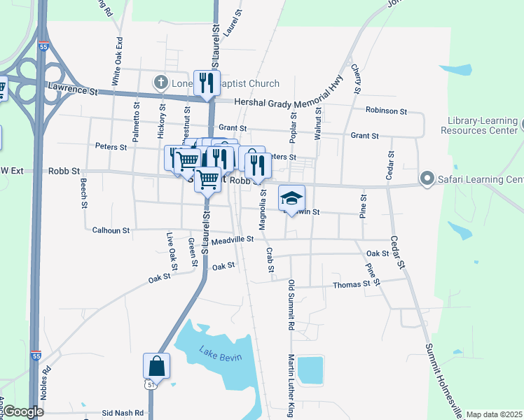 map of restaurants, bars, coffee shops, grocery stores, and more near 1201 Baldwin Street in Summit