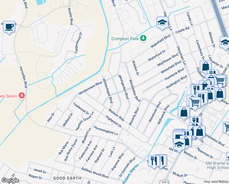 map of restaurants, bars, coffee shops, grocery stores, and more near 4704 Whitefield Boulevard in Alexandria