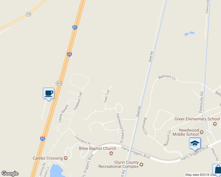 map of restaurants, bars, coffee shops, grocery stores, and more near 134 Teak Trail in Brunswick