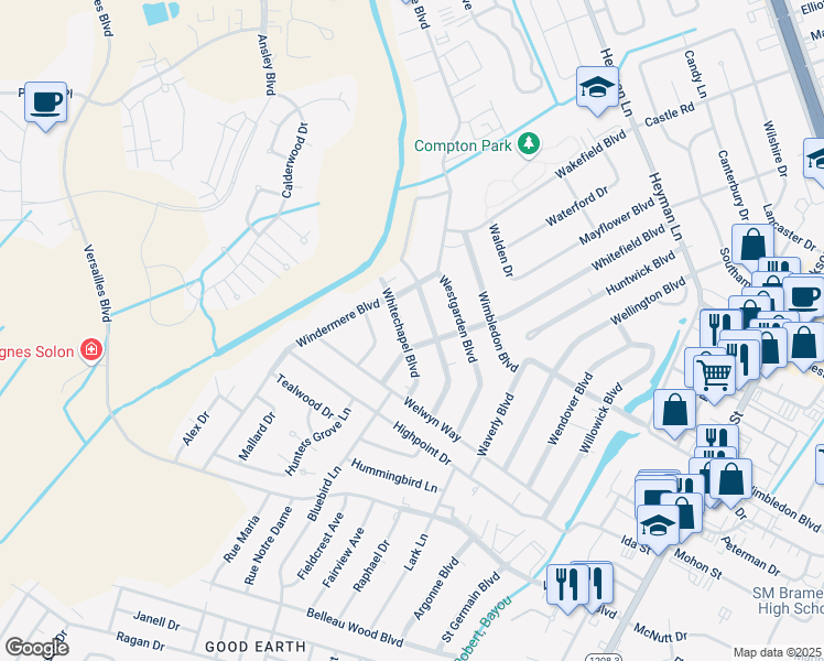 map of restaurants, bars, coffee shops, grocery stores, and more near 4704 Whitefield Boulevard in Alexandria