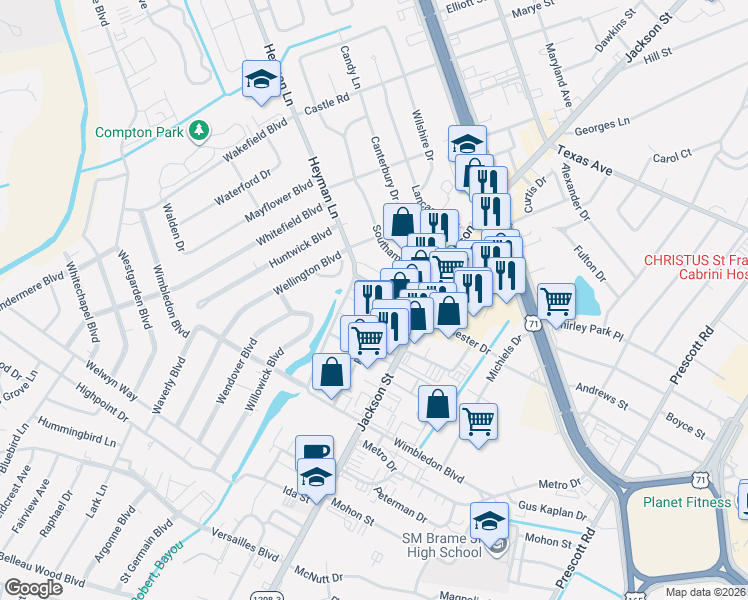 map of restaurants, bars, coffee shops, grocery stores, and more near 4008 Parliament Drive in Alexandria