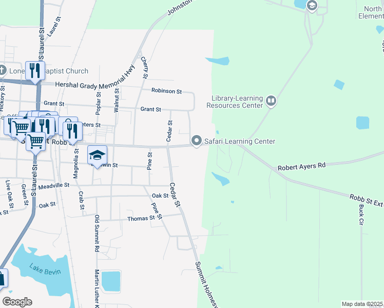 map of restaurants, bars, coffee shops, grocery stores, and more near 1607 Robb Street in Summit