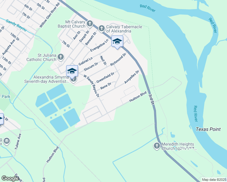 map of restaurants, bars, coffee shops, grocery stores, and more near 507 Avoyelles Drive in Alexandria