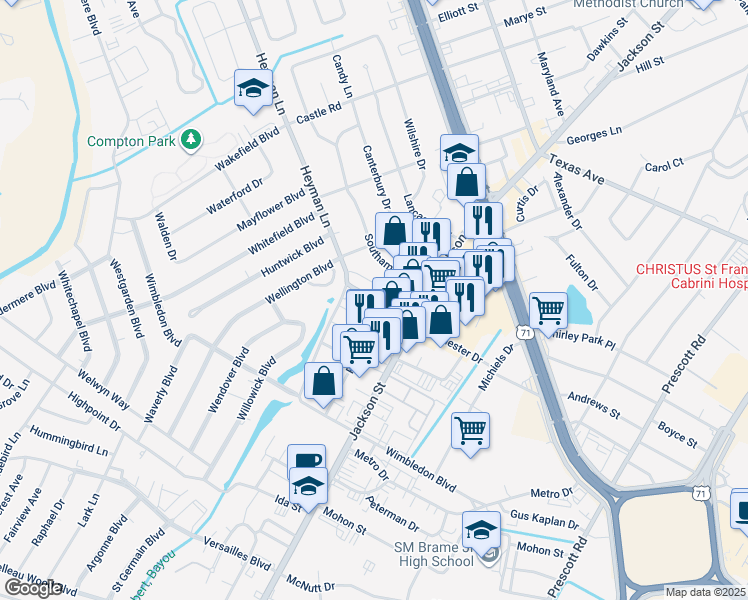 map of restaurants, bars, coffee shops, grocery stores, and more near 4008 Parliament Drive in Alexandria